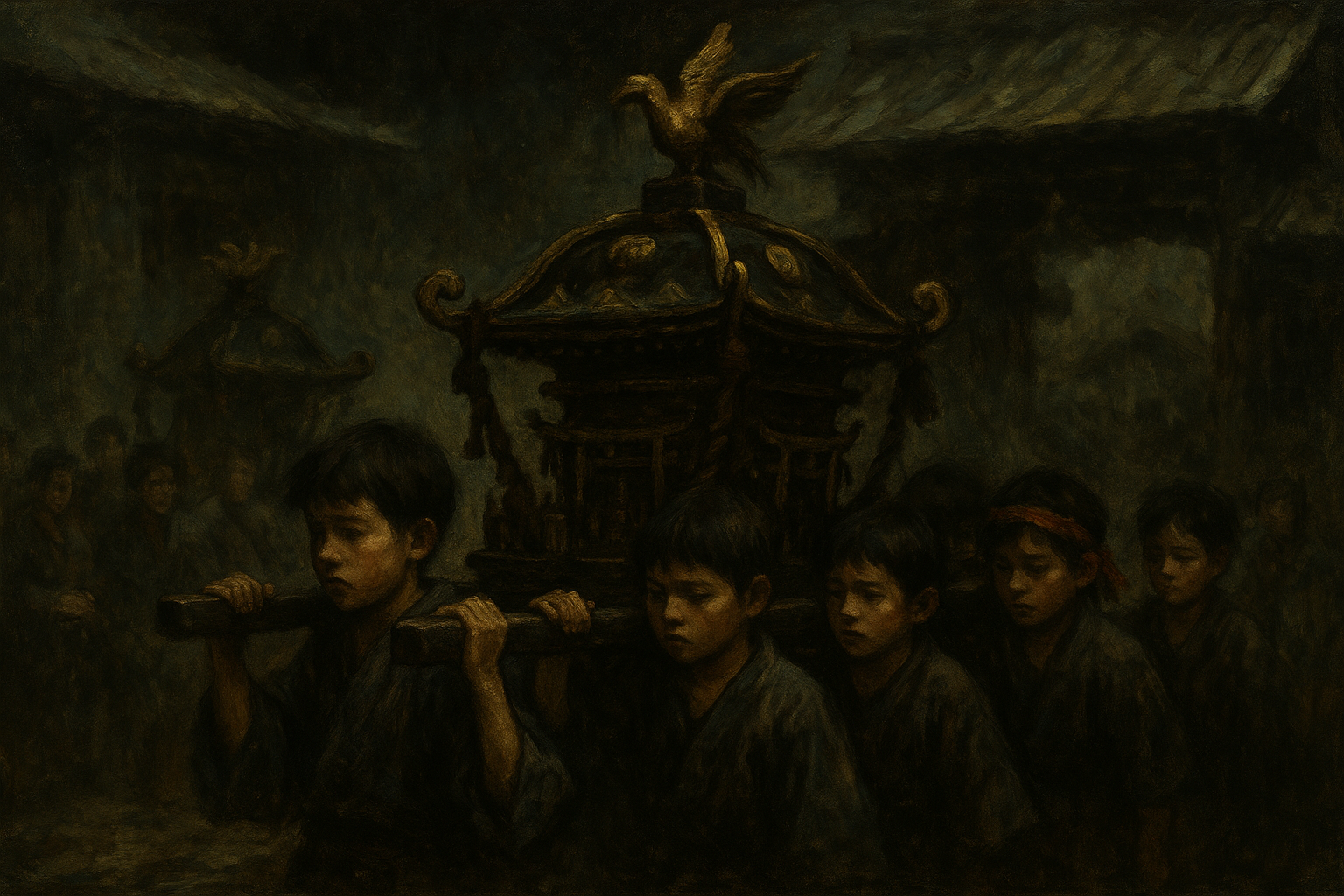 Children participating in Japanese shrine festival – 神と人をつなぐ子どもたちの祈りと声