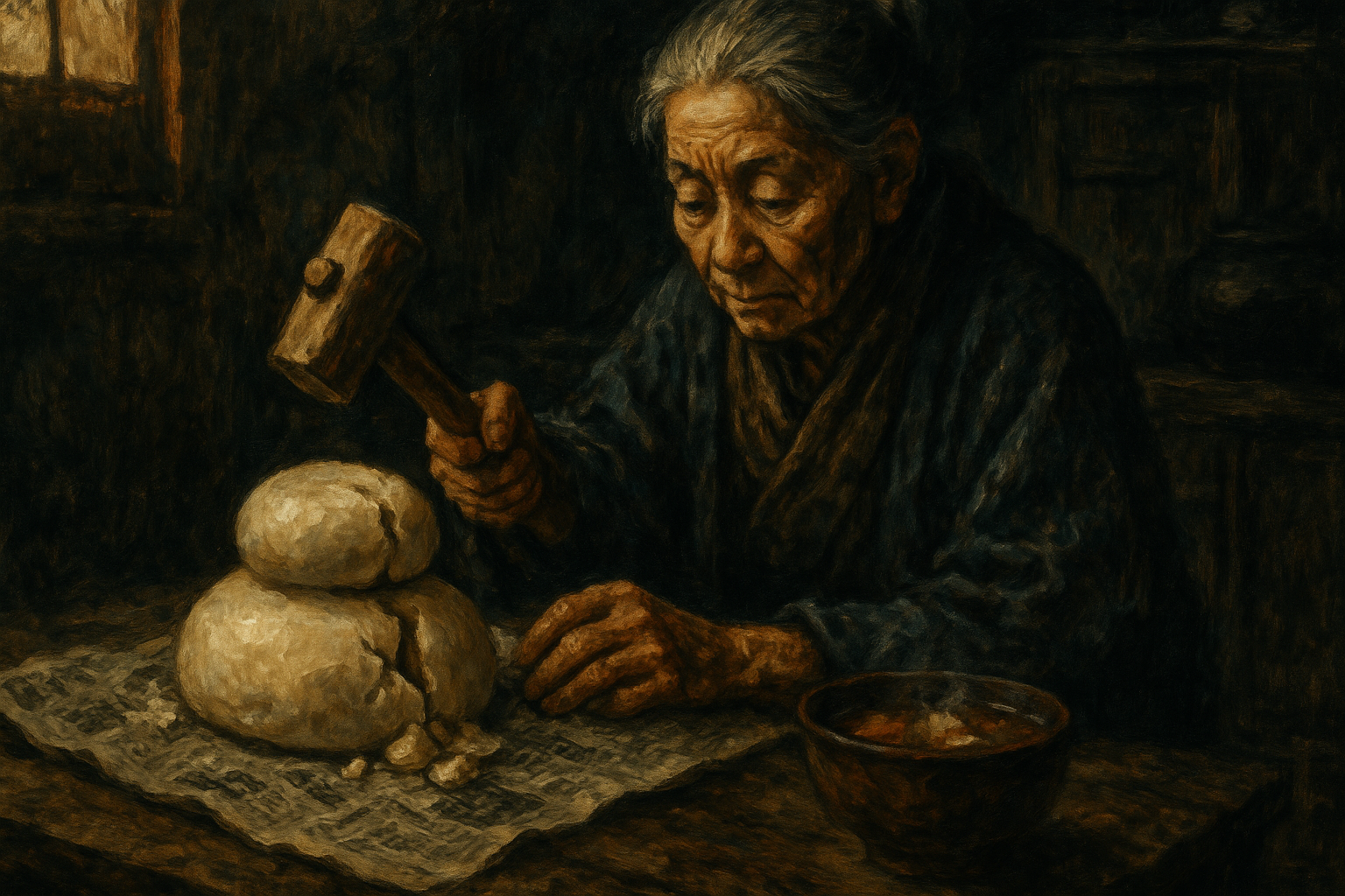 Kagami Mochi: Japanese New Year ritual for divine blessings. 鏡餅と鏡開きに見る日本の年中行事と民俗信仰